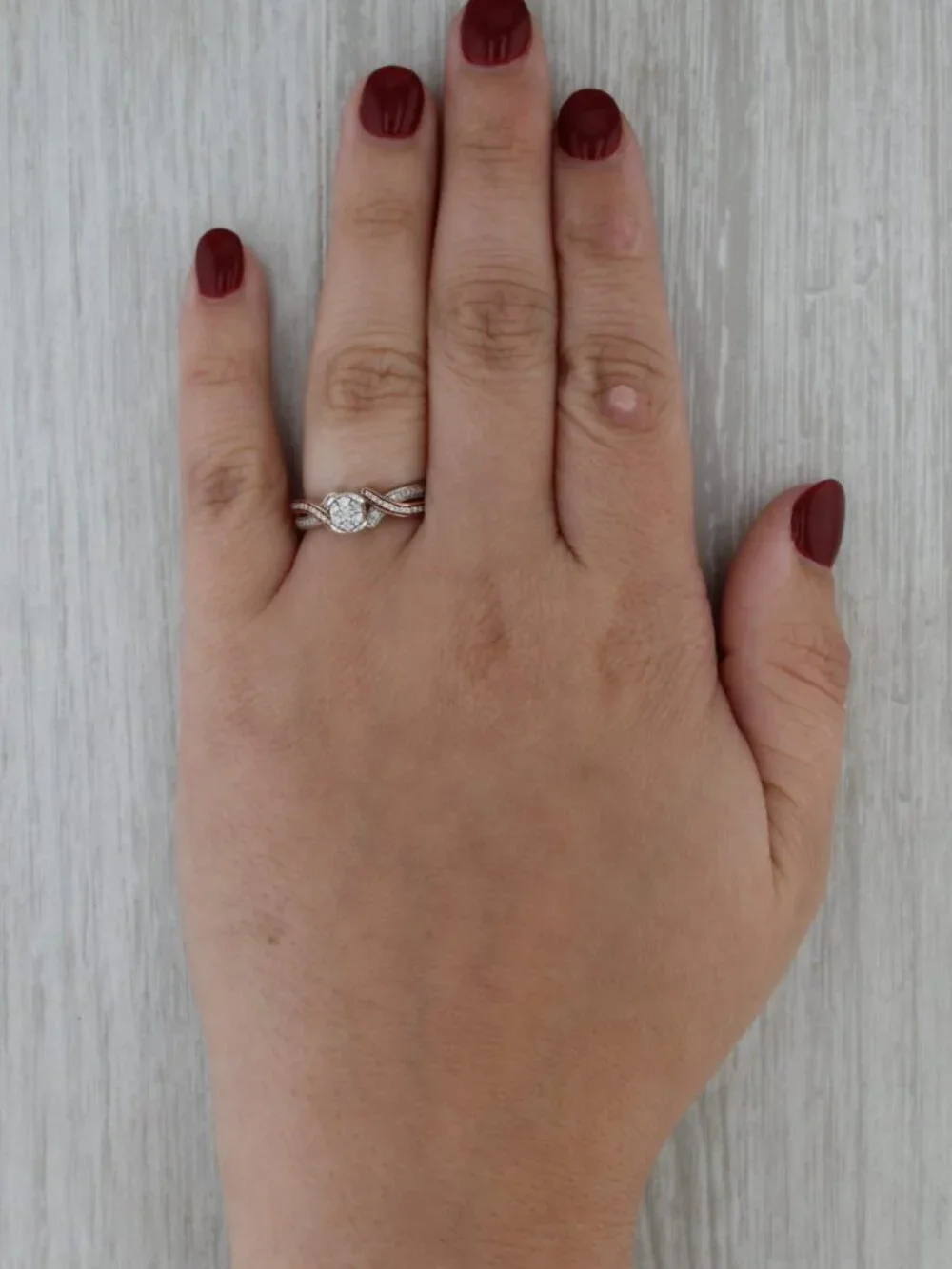 0.17ctw Diamond Cluster Engagement Ring 10k Rose Gold Sterling Silver Size 6.25